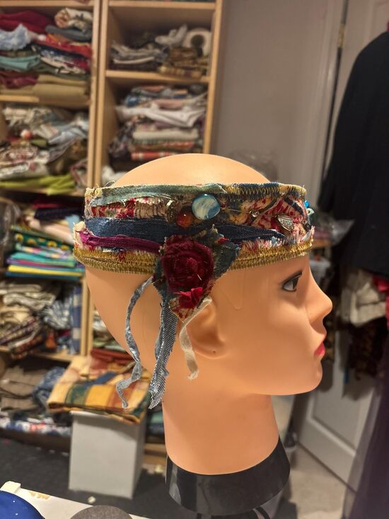 Upcycled Handmade Festival Style Vintage Headband Adjustable (20+ inches) main image 8